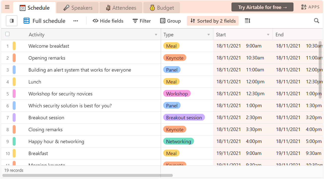 Event Planning Airtable Template